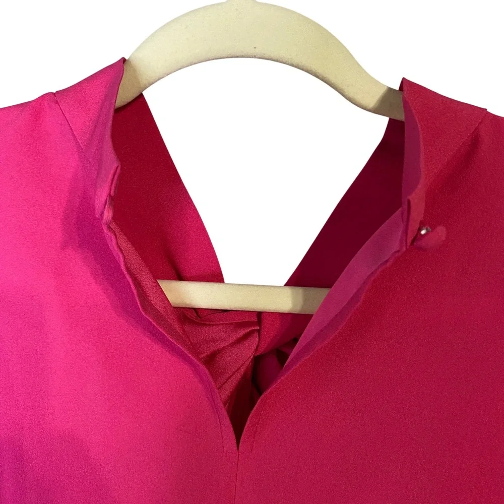 LOFT Magenta Pink Twist Front Puff Sleeve Blouse Medium Mock Neck Keyhole Blouse